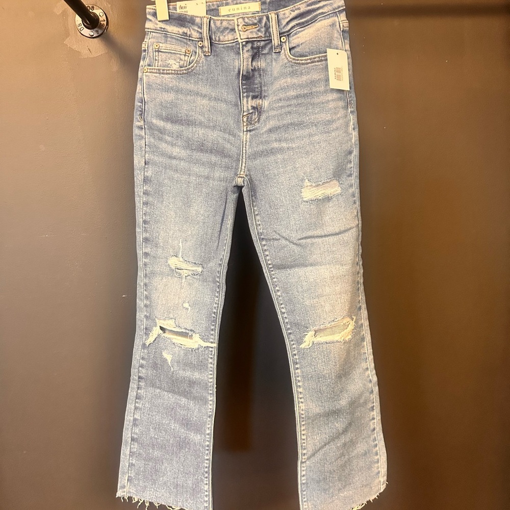 eunina Light Blue Distressed Cropped Jeans